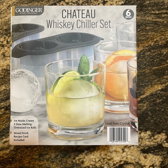 GODINGER FINE CRYSTAL CHATEAU WHISKEY CHILLER SET‎ 4 glasses 4 ice mold cavities - Picture 3 of 8